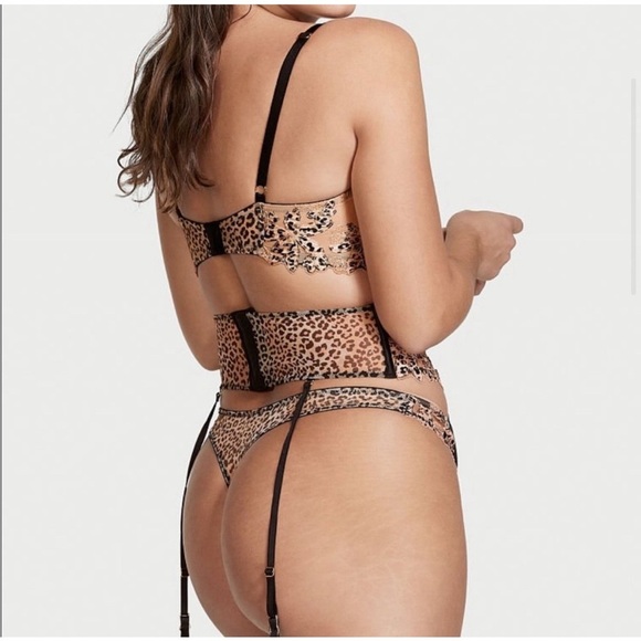3pc‎ Victoria’s Secret Very Sexy Sheer Leopard Bra Waist Cincher Garter & Thong - Picture 4 of 17